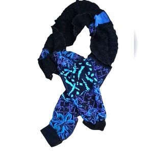Long Knitted Patchwork Blue Purple Black Sweater Scarf